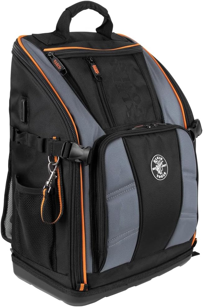 Klein Tools 62482 Tool Backpack, Tool-Station Pro Heavy-Duty Organizer with 27 Pockets, Large Interior, Molded Bottom, Electrician Tool Bag