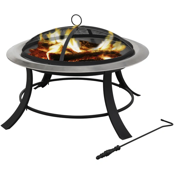 Feuerstelle, Höhe: 50 cm, schwarz/edelstahlfarben
