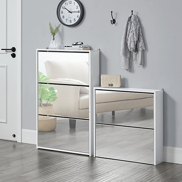 Etagère à Chaussures Vogar Miroir 67 x 63 x 17 cm Blanc en.casa