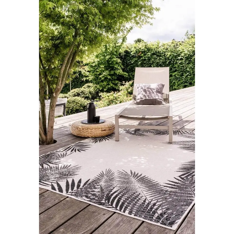 Eva Interior Buitenkleed Zwart Leaf - 200 x 200 cm