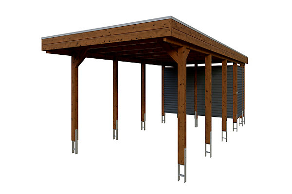Carport SKAN HOLZ Friesland Hybrid 314x708cm Set 12, avec remise, traitement coloré noyer