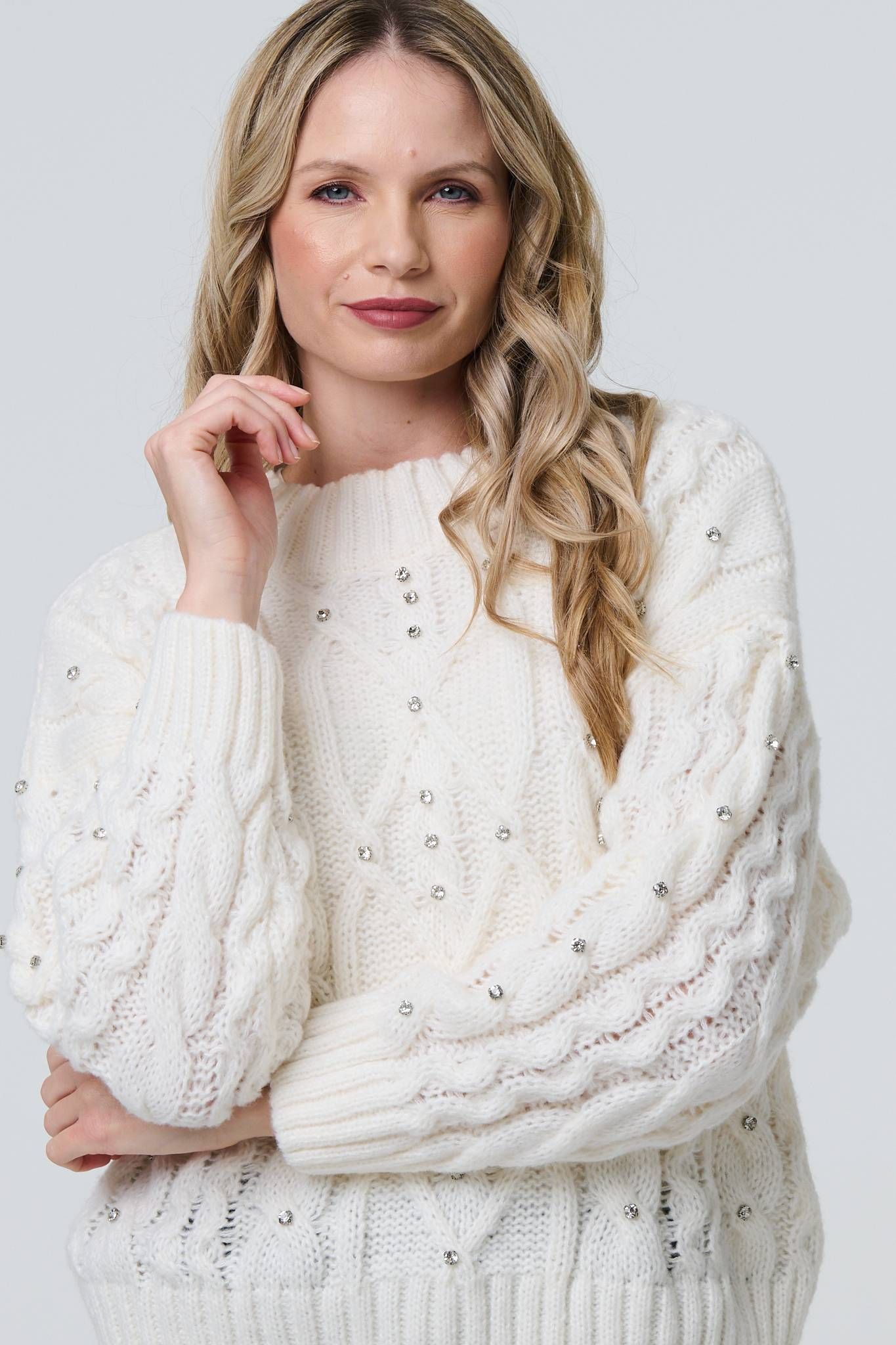 Izabel London Sequin Embellished Cable Knit Jumper