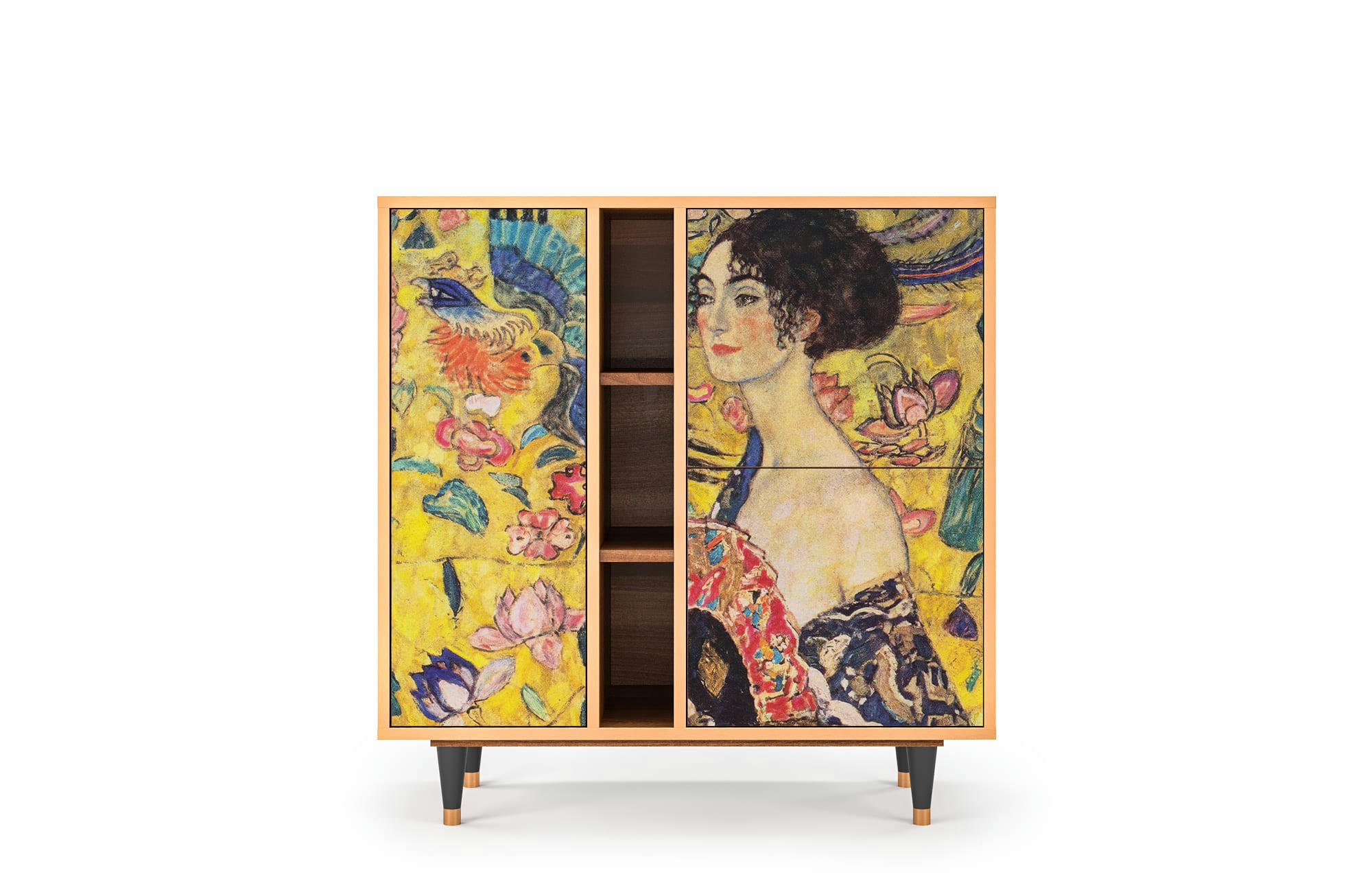 LADY WITH FAN BY GUSTAV KLIMT - Buffet  jaune 3 portes L 94 cm