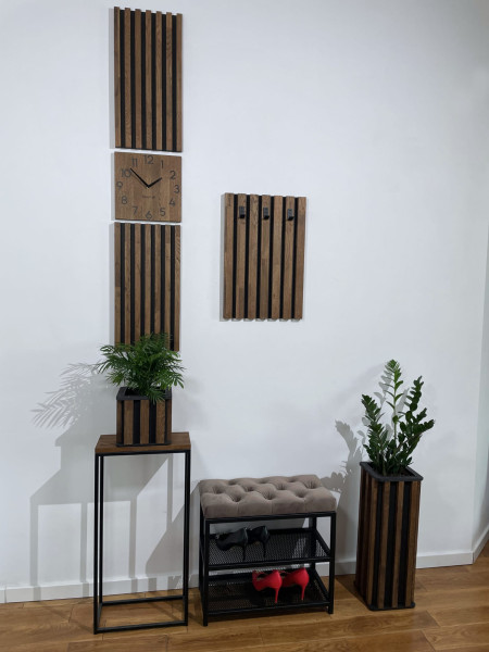 Dębowy panel Zegar w Lamelach 155x30cm brązowy