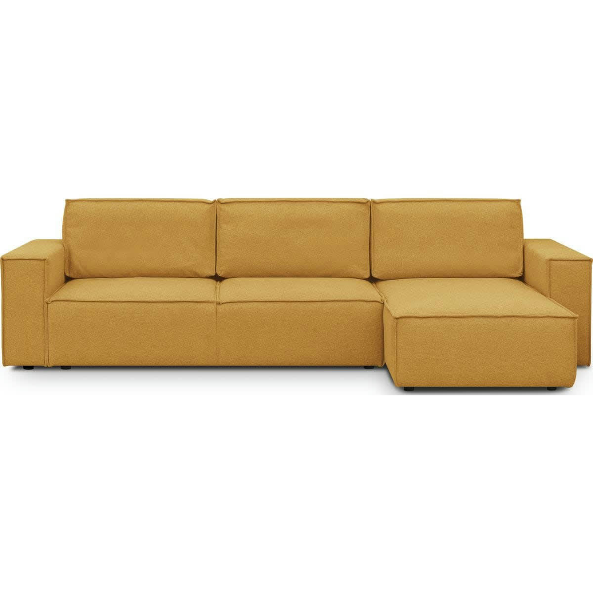 HARPER NEW - Canapé d'angle 5 places convertible + coffre, tissu jaune moutarde