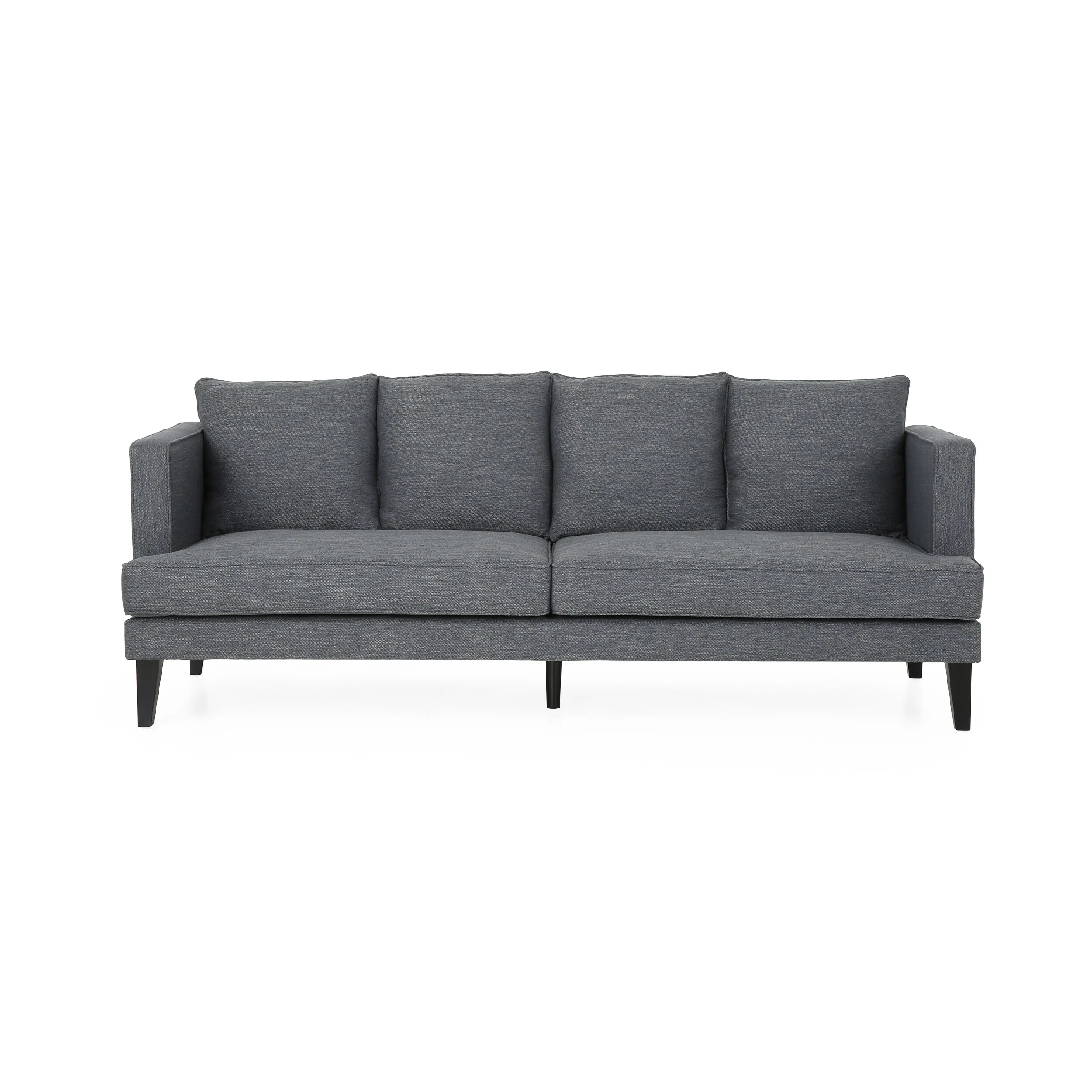 Grey 86'' Polyester Sofa with Tufted Back and Solid Wood Legs
