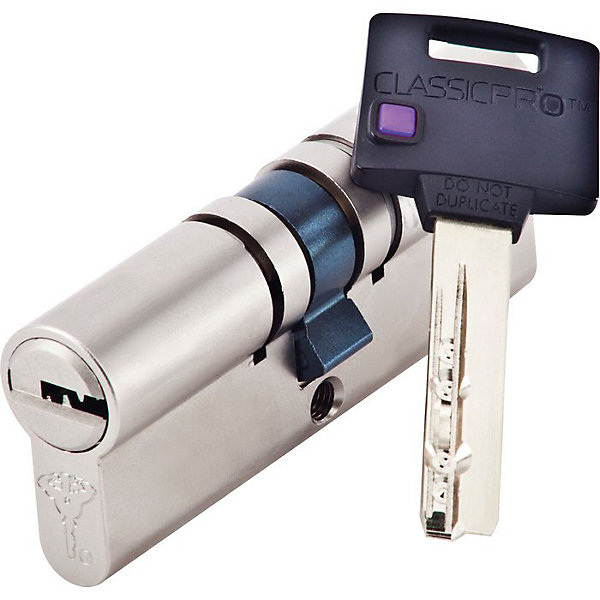 Cylindre 2 entrées Classic Pro Mul-T-Lock - Laiton nickelé - Haute sûreté - Longueur 45 x 45 mm