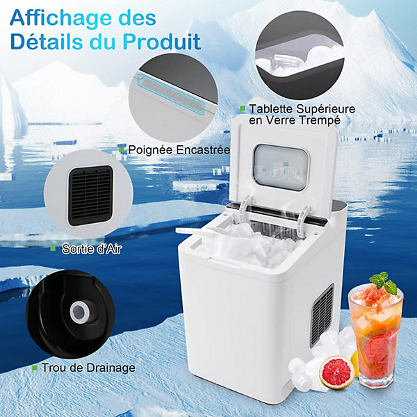 Machine a Glacons 15 KG 24 H Machine a Glace avec Controle de Ecran LED Tactile et Auto Nettoyage Blanc