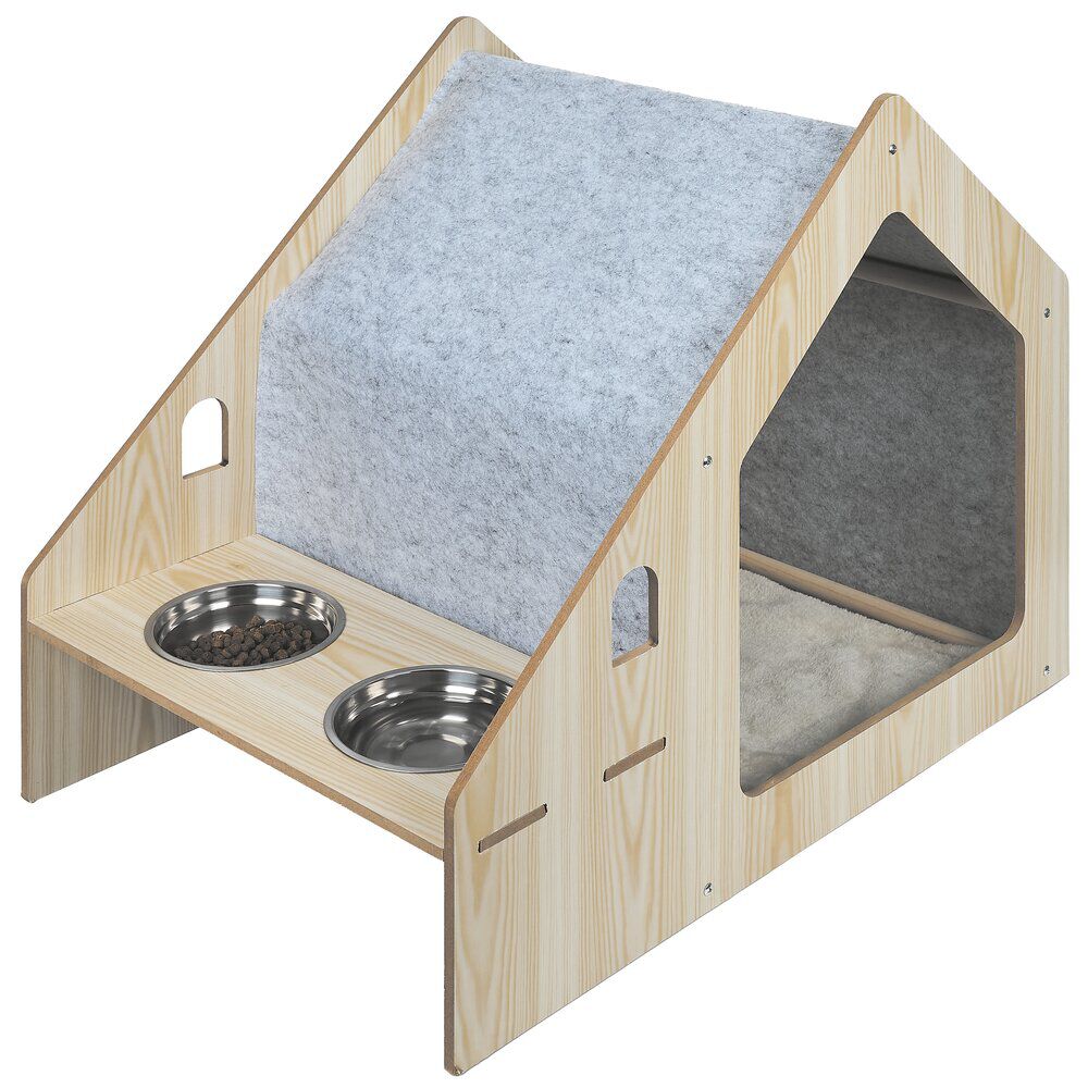 Maison pour chat niche 2 gamelles et 1 griffoir