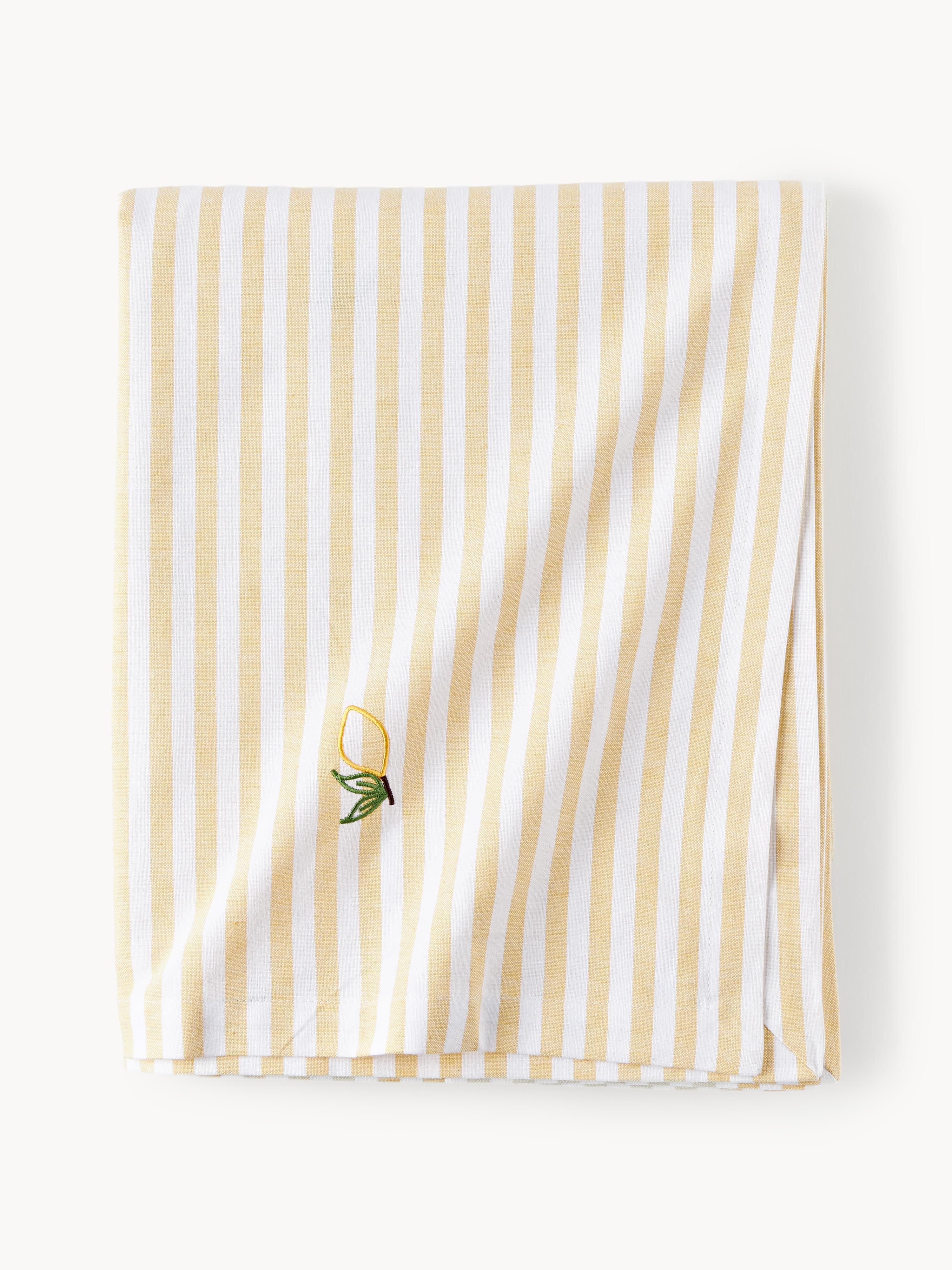 Gestreifte Tischdecke Melony mit gestickten Motiven