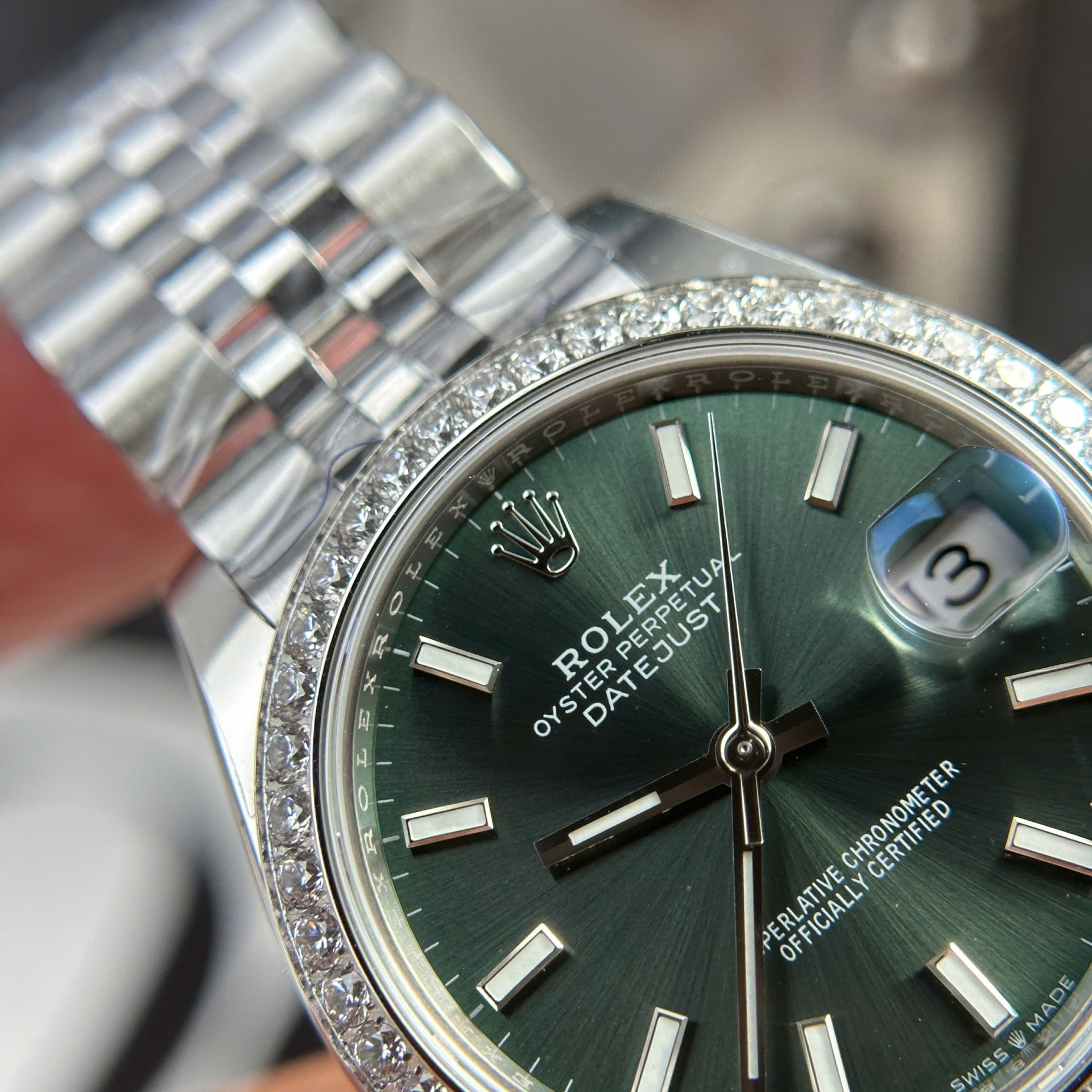 Rolex Datejust 316L Steel Green Dial CZ Diamonds 31mm Jub THBF Replica
