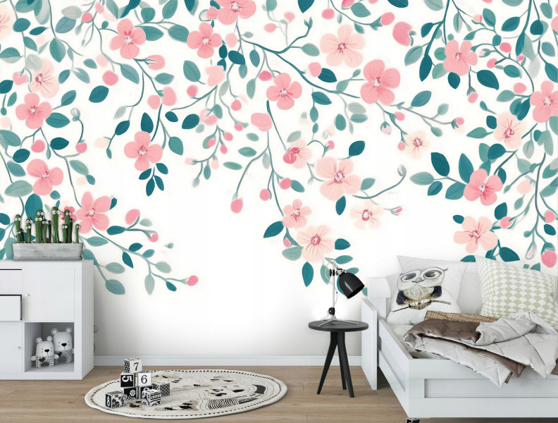 Fototapeta Kwiaty Liście Różowe Sypialnia Salon Tapeta Flizelina 250X175