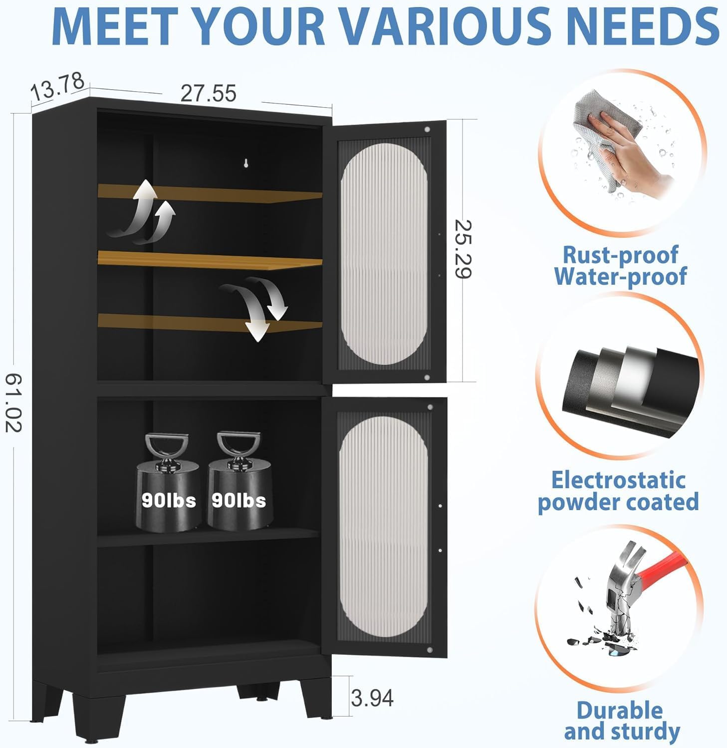 GAIOUS Black Kitchen Pantry Cabinet, Pantry Storage Cabinet with Acrylic Glass Doors and Adjustable Shelves, Tall Versatile Storage for Kitchen, Dining Room, Home Office and Bedroom