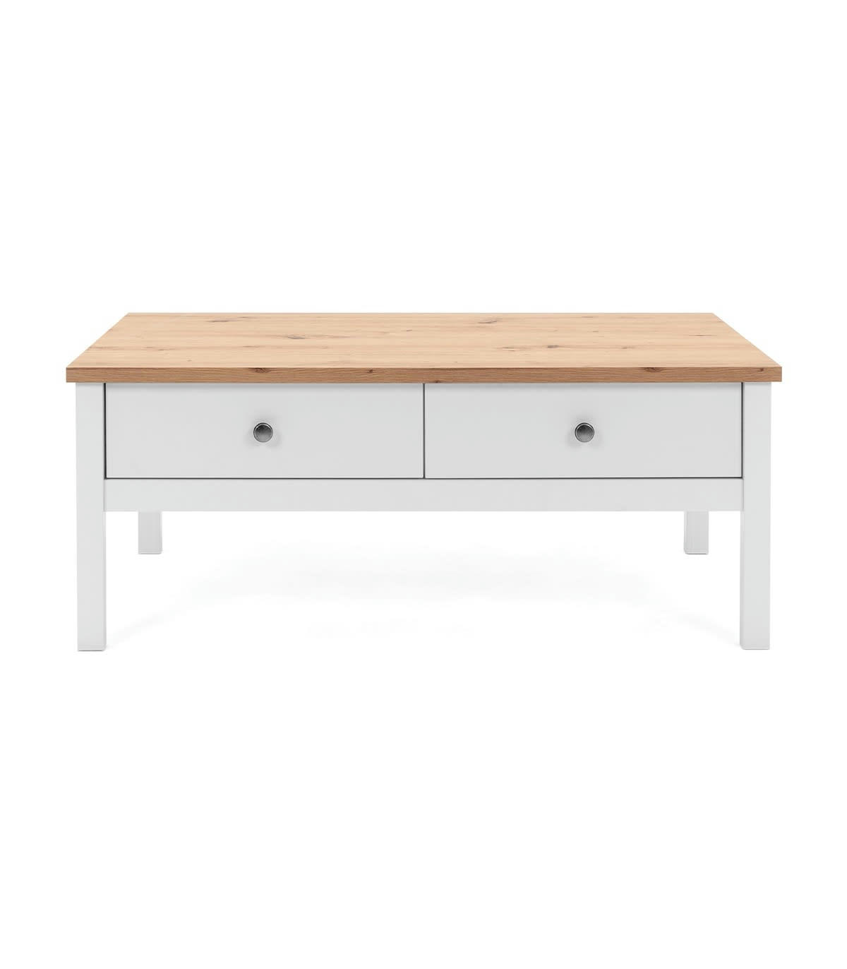 BERGEN - Table Basse 2 tiroirs L100 cm - Décor Blanc et bois