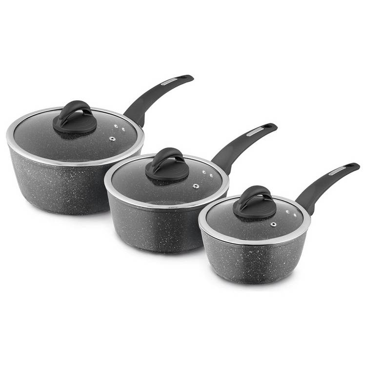 Tower Cerastone 3 Piece Aluminium Saucepan Set - Black