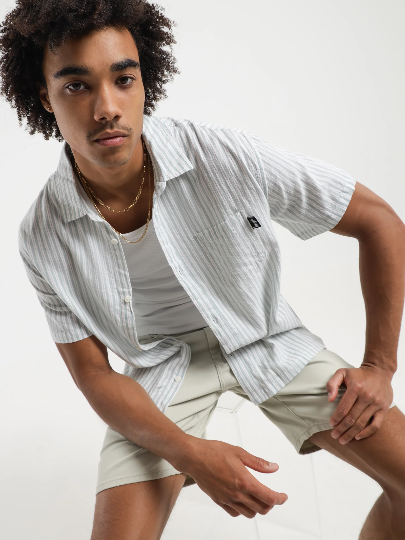 Cotton Stripe Short Sleeve Shirt