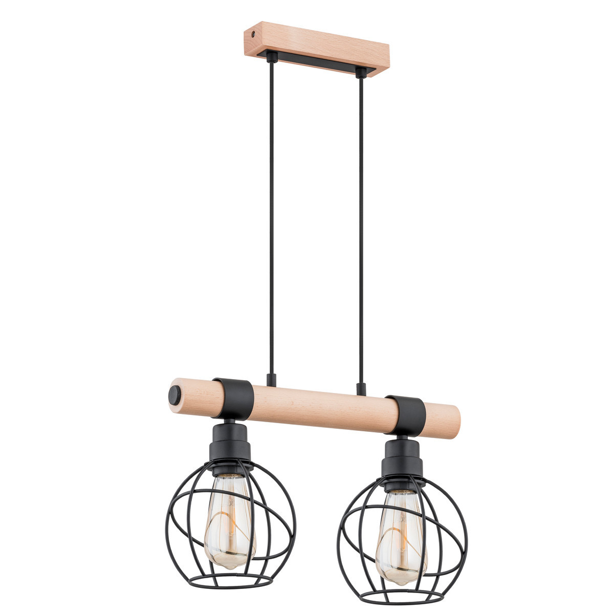 Lampa wisząca jasne drewno-czarna FIBIA 2xE27x15W wym: 90x43x15 cm Alfa