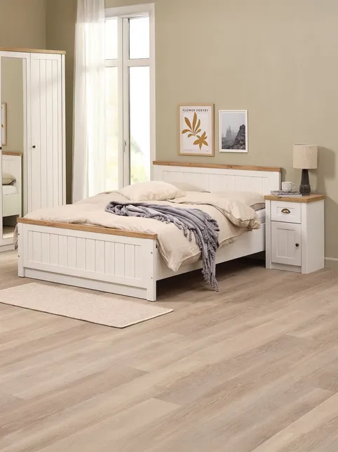 Sengeramme MARKSKEL 180x200 hvid/vild natur egefarve