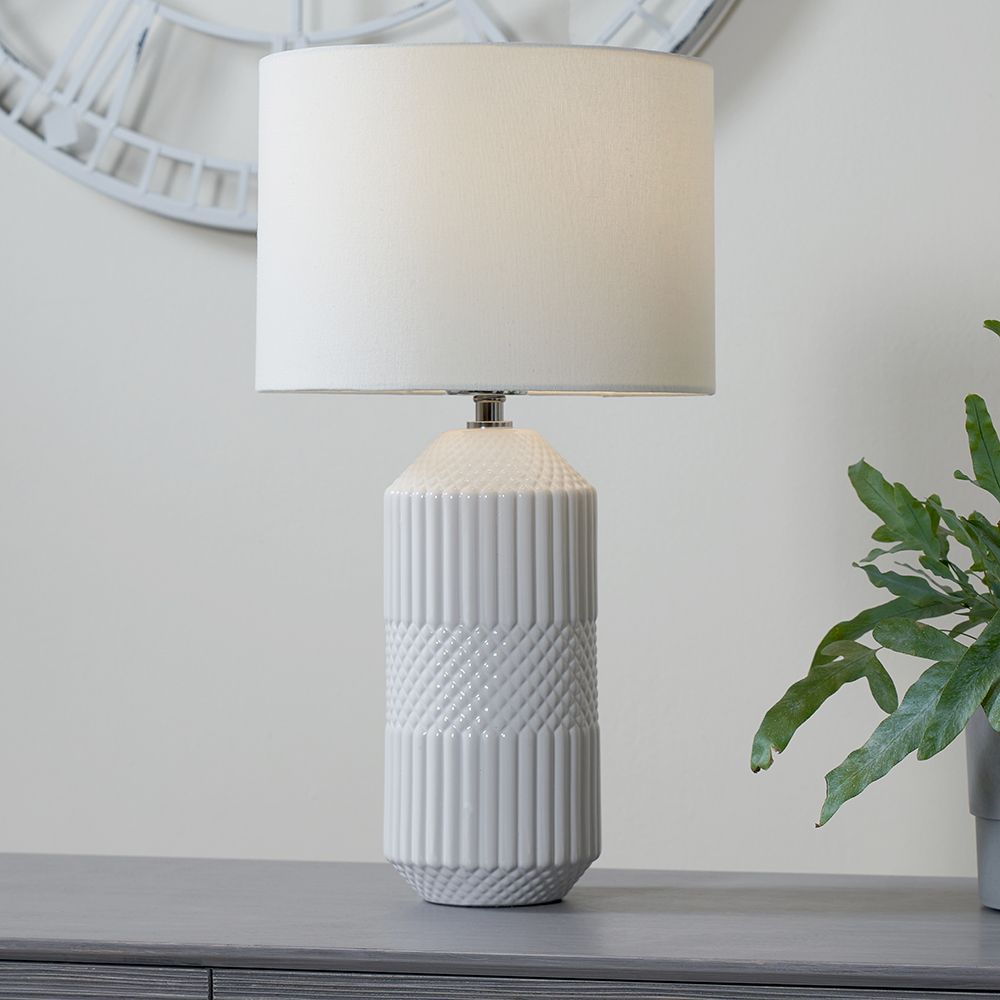 Ruma Set of 2 Meribel White Geo Textured Tall Ceramic Table Lamp