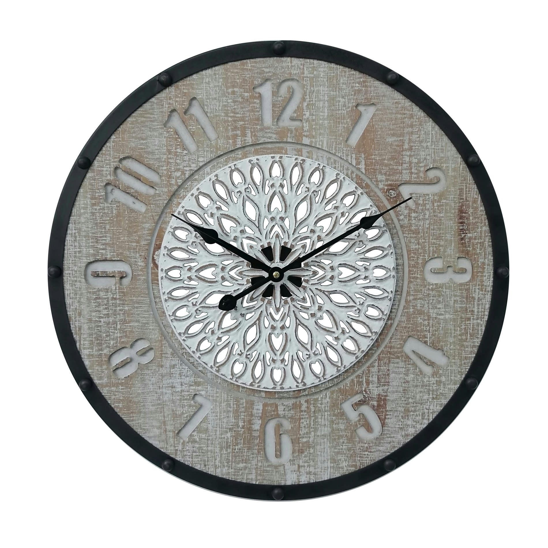 - Horloge murale sculpté en MDF et métal brune et noire Ø 50 cm