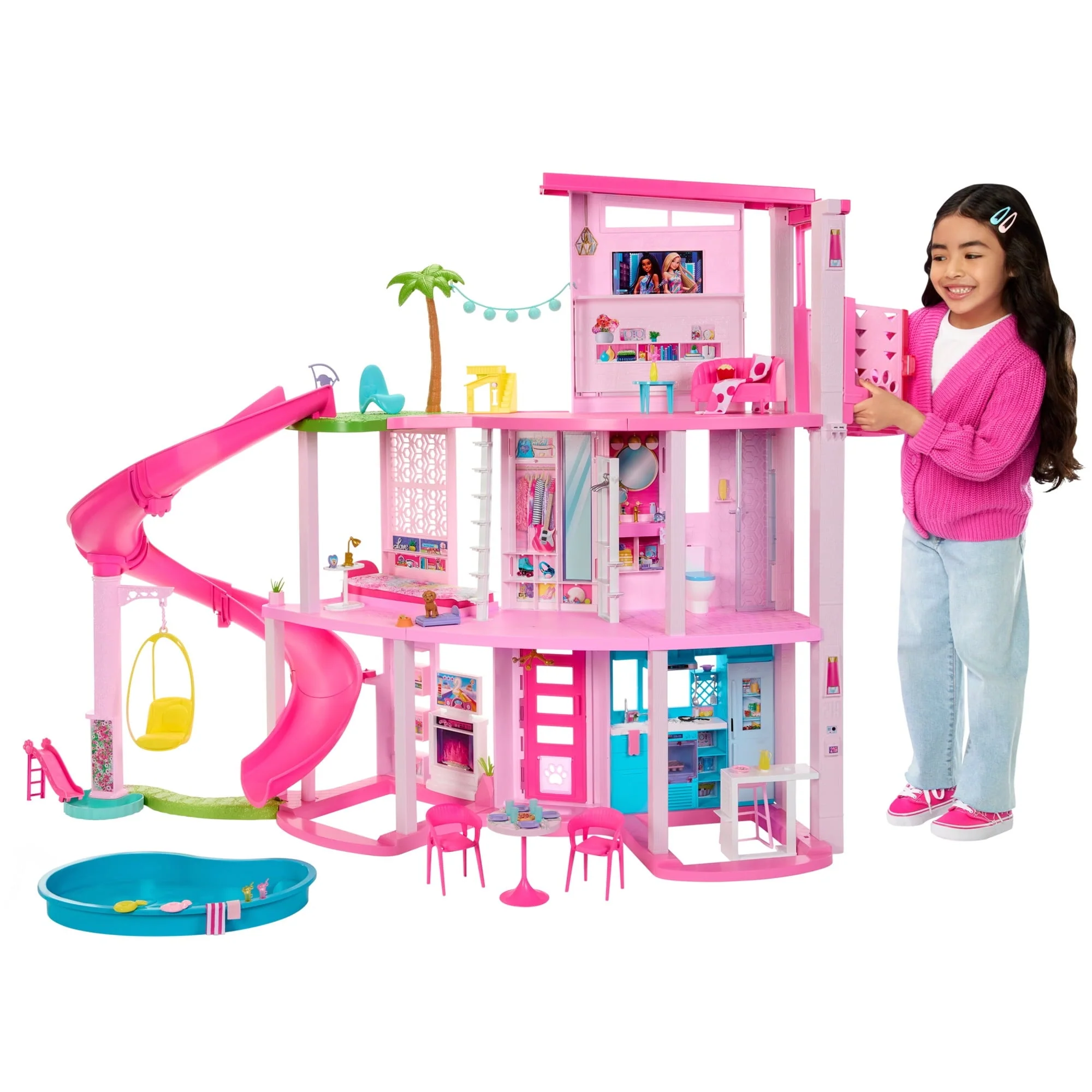 Barbie Dreamhouse Pool Party Dollhouse Playset with Slide, 10 Play Areas & 75  Accessories