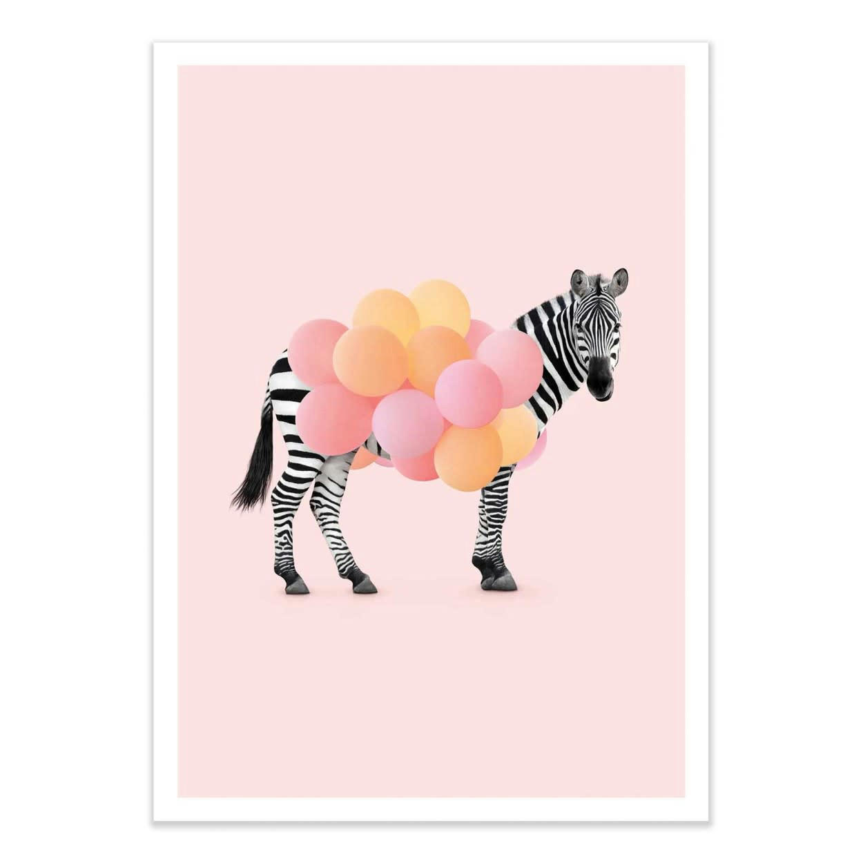 PAUL FUENTES - ZEBRA BALLOON - Affiche d'art 30 x 40 cm