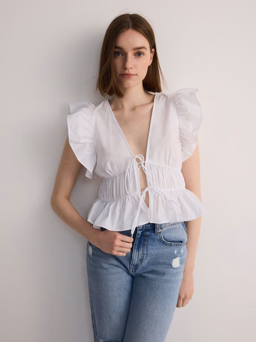 Cropped Blouse With Ruffle Details