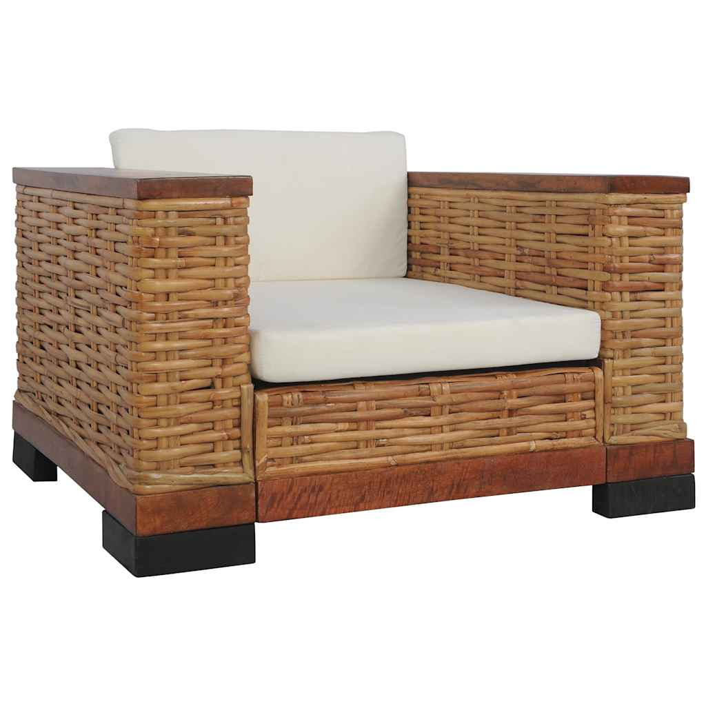 Fotel z poduszkami brązowy naturalny rattan