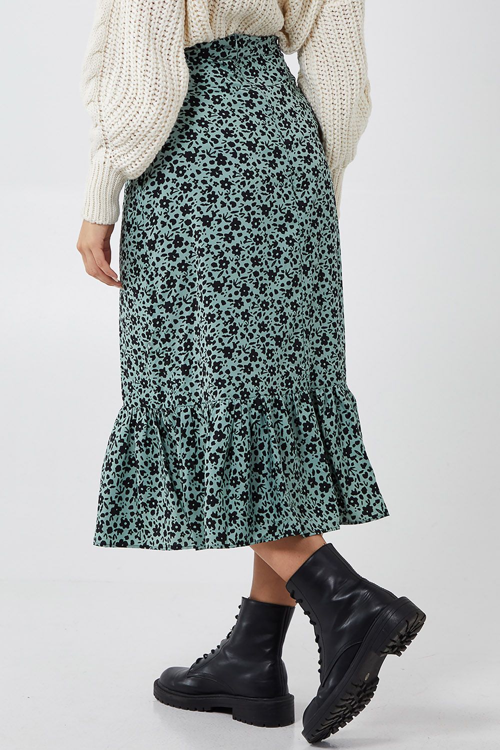 Blue Vanilla Floral Tiered Midi Skirt