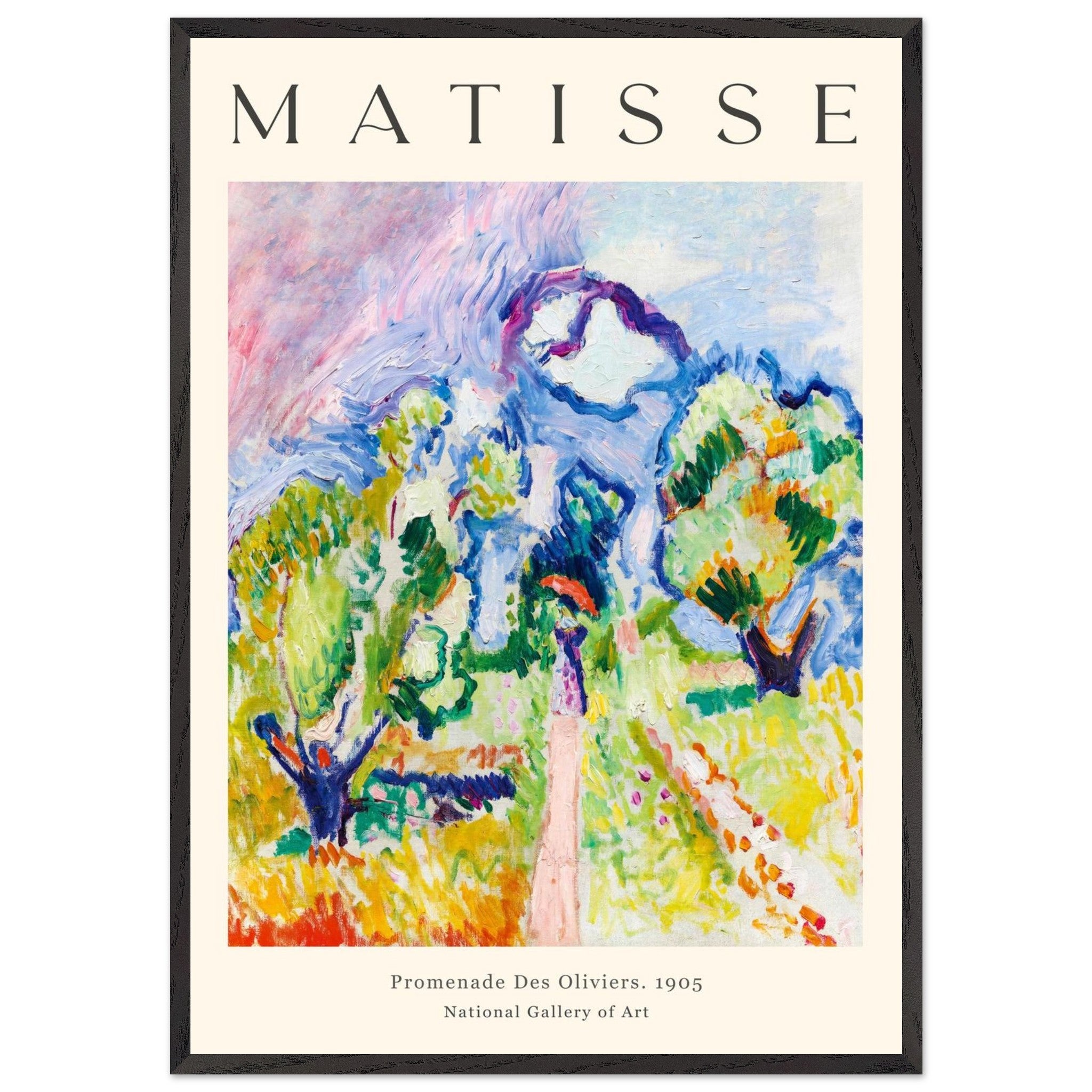 Artfulprints Poster met Lijst Matisse - Promenade des oliviers 1905  - 70x100 cm - Meerkleurig