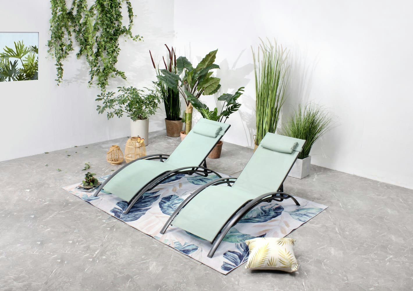BAHIA - Lot de 2 transats en aluminium et textilène vert pastel