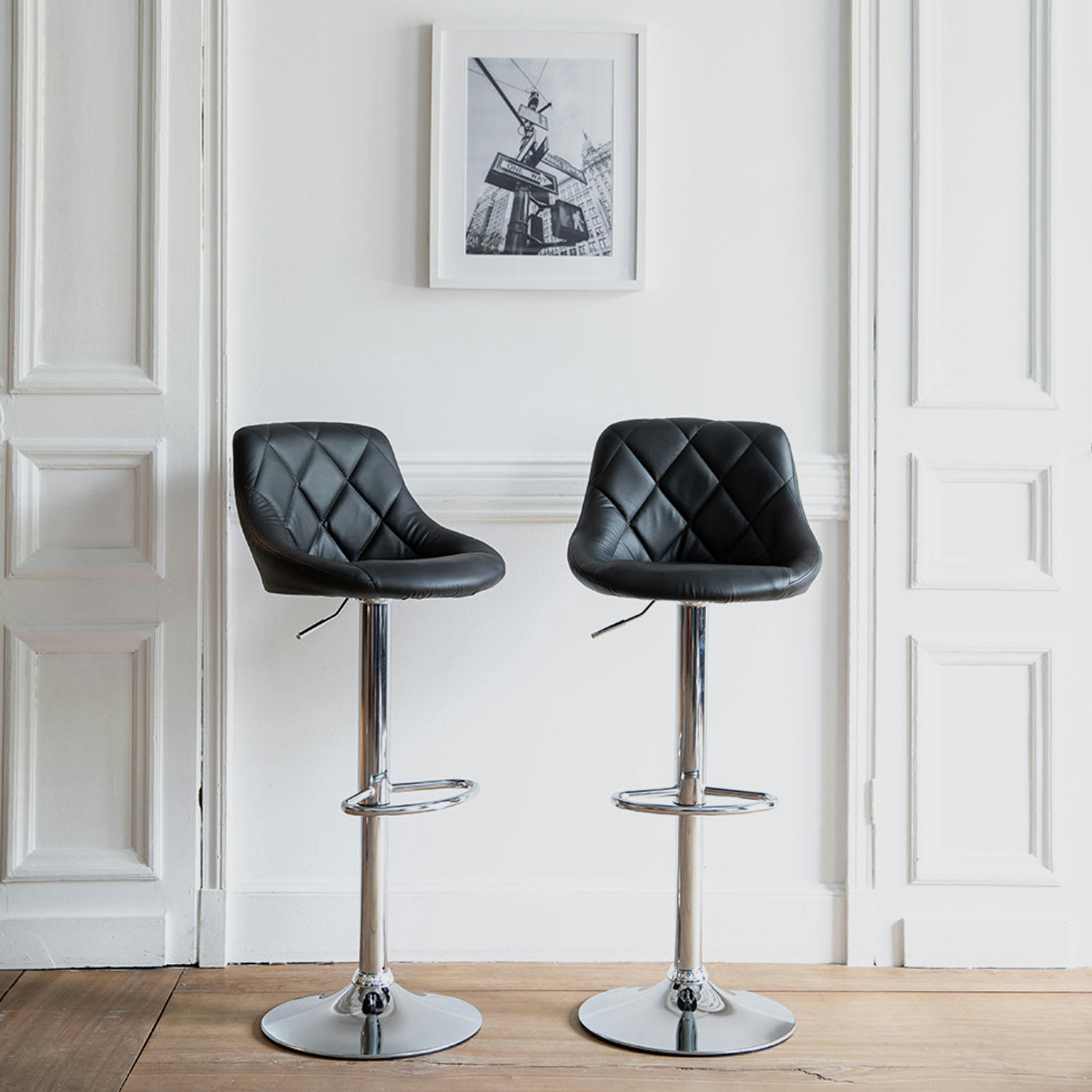 JASPER - Lot de 2 tabourets de bar en simili cuir noir