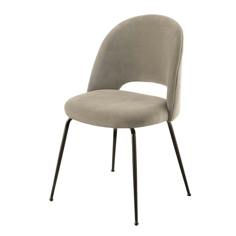 Isys - Chaise en velours de coton beige capuccino et métal noir