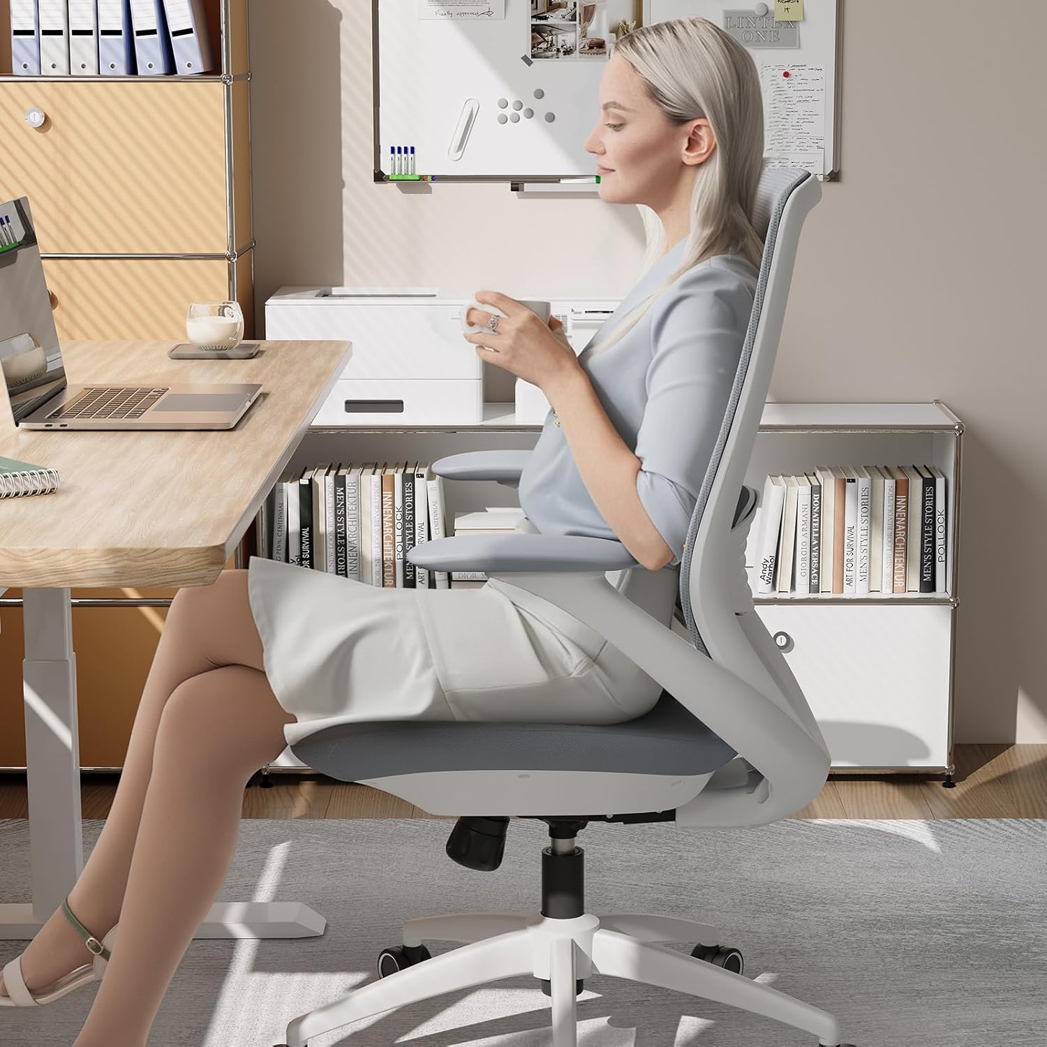 Ergonomic Office Chair, High Back Mesh Desk Chair with Lumbar Support, 360° Swivel & Slide-Adjustable Arms, Tilt Lock and Recline, Breathable Task Chair for Home Office & Gaming (Grey)