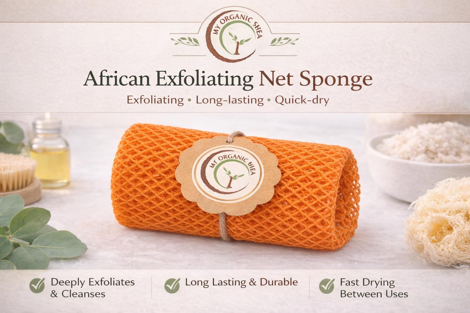 Authentic African Net Sponge | Exfoliating Back Scrubber, Quick Drying Body Net