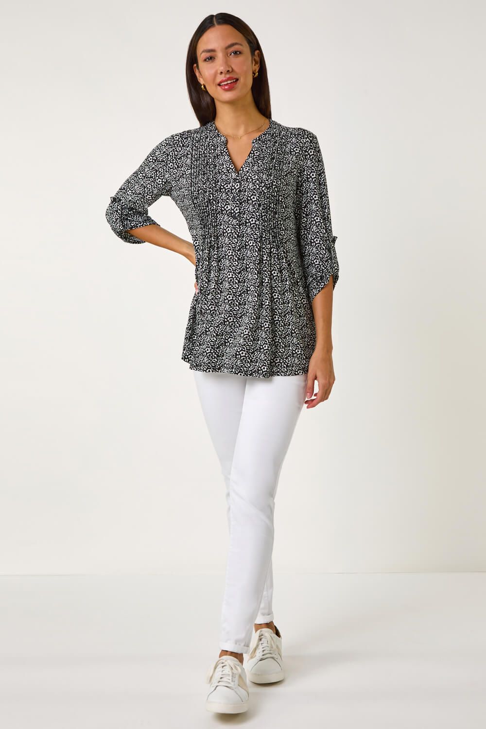 Roman Animal Print Pintuck Shirt