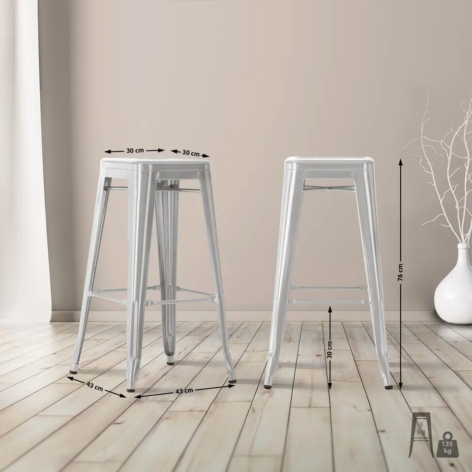 CLP Barkruk Joshua natura Frame - Metaal - zilver