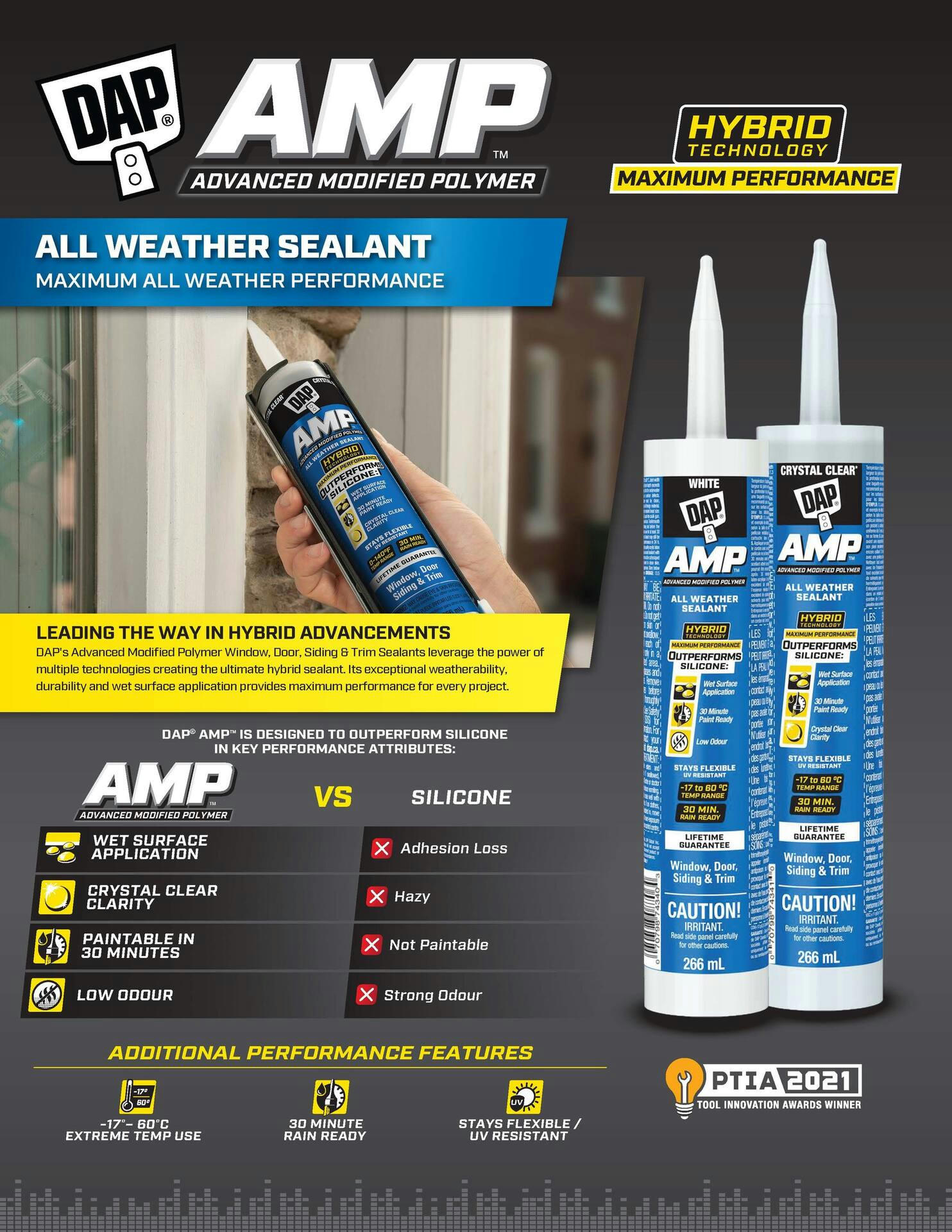 DAP® AMP™ Advanced Modified Polymer All Weather Window, Door and Siding Sealant, White, 300-ml