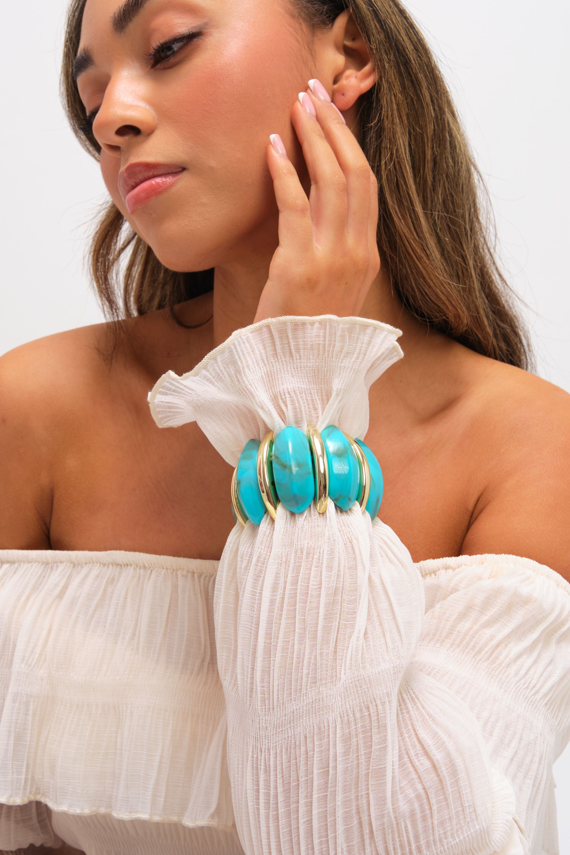 Mood Gold Plated and Turquoise Statement Stretch Bracelet