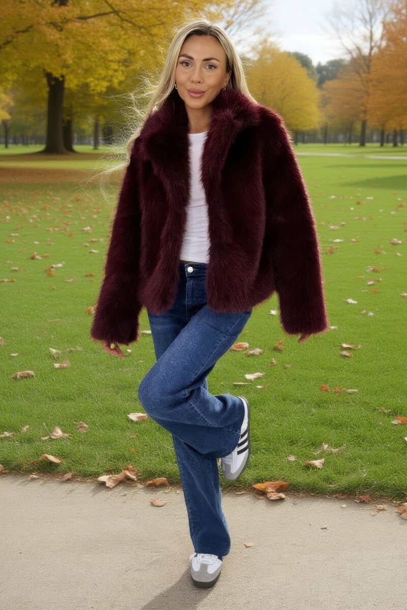 AX Paris Burgundy Faux Fur Short Jacket