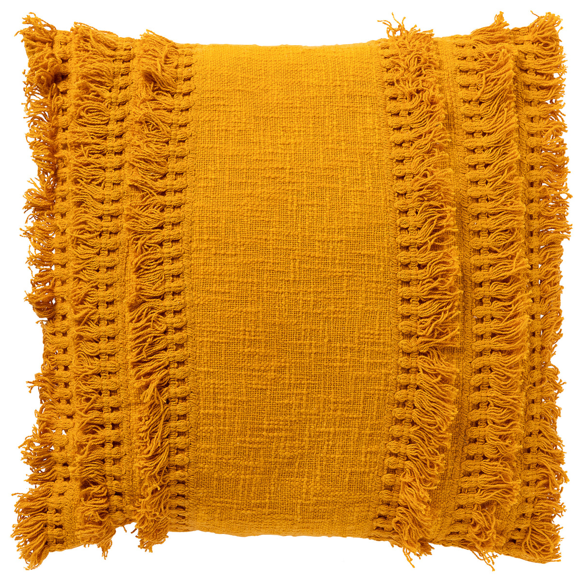 FARA - sierkussen 45x45 cm - 100% katoen - met franjes - Golden Glow - geel