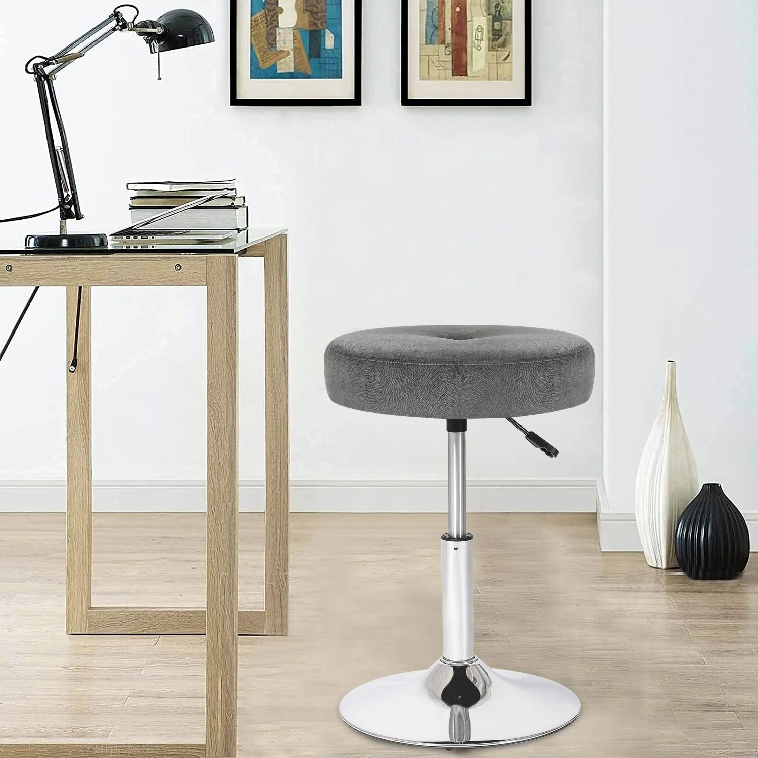 Adeco Makeup Vanity Stool Chair Round Ottoman Swivel Adjustable