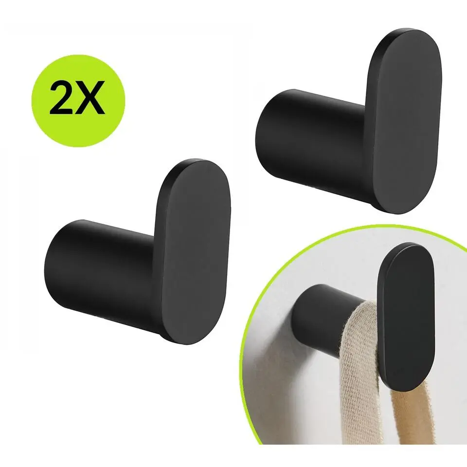 XIVADA Handdoekhaakjes Mila - Schroefset - Rvs - Zwart - Set van 2