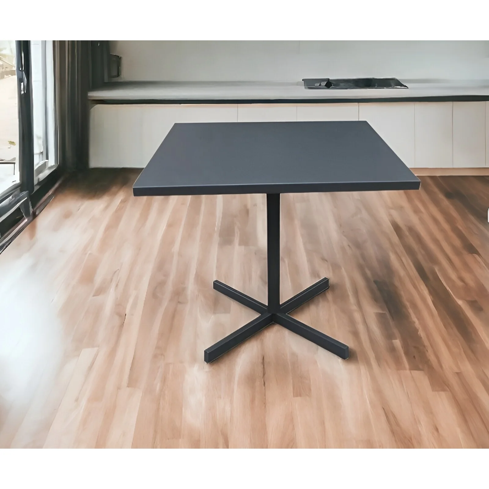 Grey Aluminum Square Pedestal Dining Table for 2 with Modern Fixed Base - 32” D x 32” W x 29” H