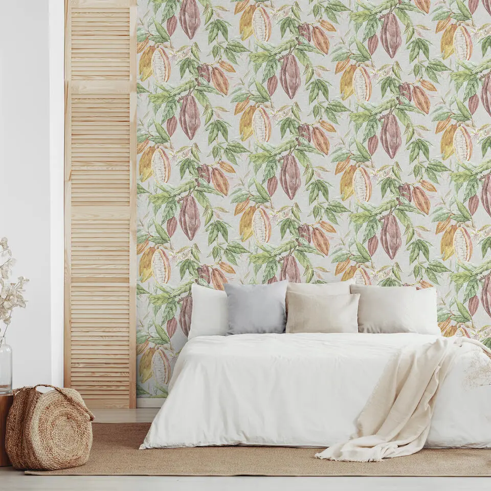 Sanders & Sanders behang fruit groen, grijs en terracotta - 53 cm x 10 m