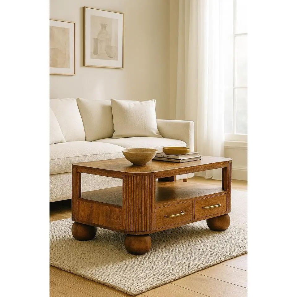 Artisan Furniture Massief Hout Briarwood Geprofileerde Salontafel, 2Lades, Bruin