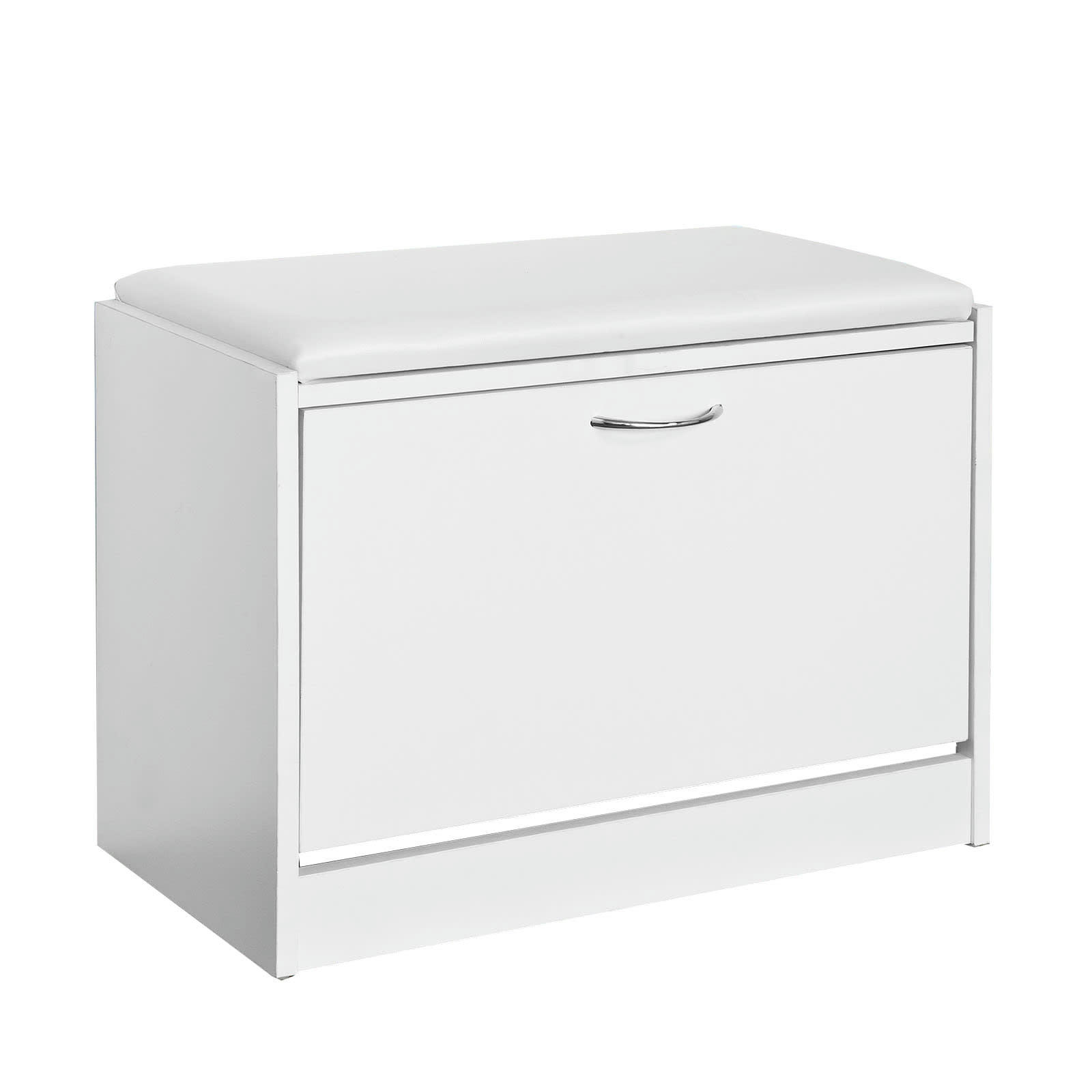 - Banc à chaussures 1 abattant avec coussin effect bois blanc
