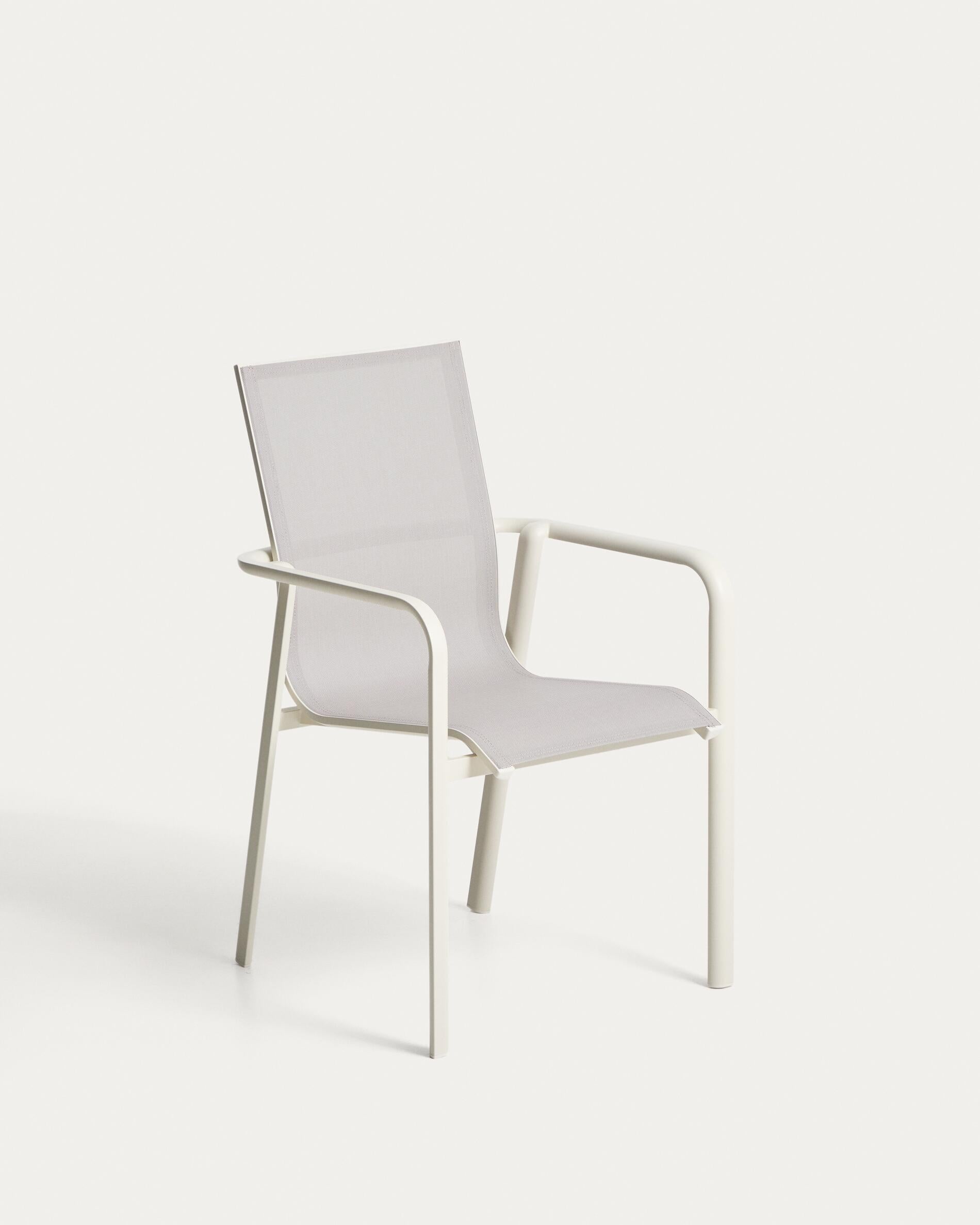Canea stackable outdoor chair in beige texteline and ecru aluminium