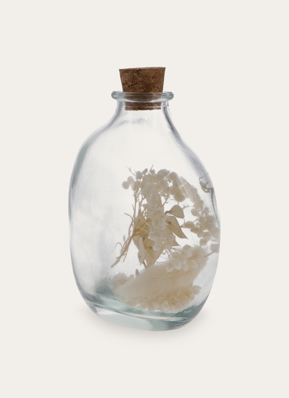 PETITE BOUTEILLE EN VERRE AVEC FLEURS SÉCHÉES TRANSPARENT