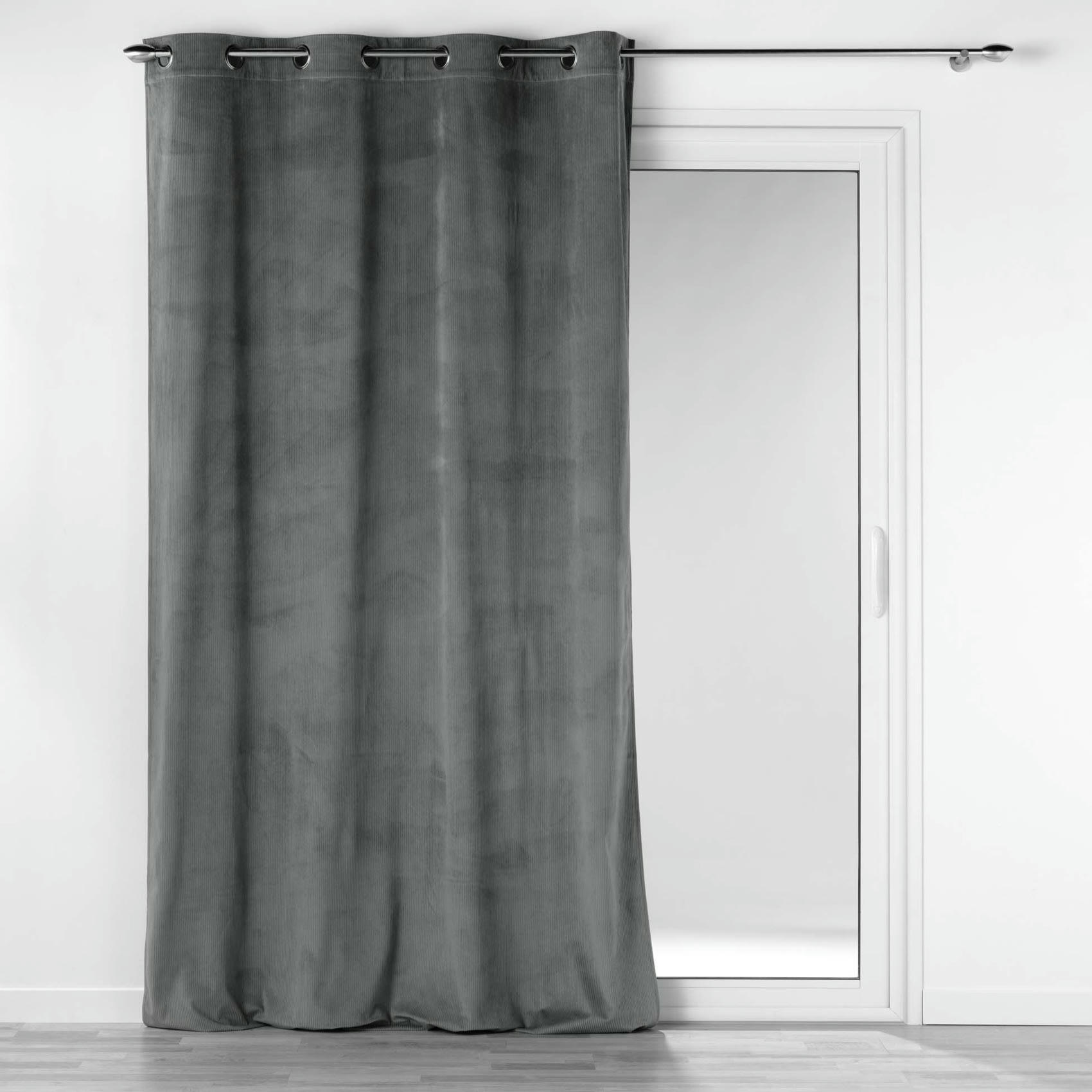 - Rideau tamisant uni en velours côtelé gris anthracite 140x260 cm
